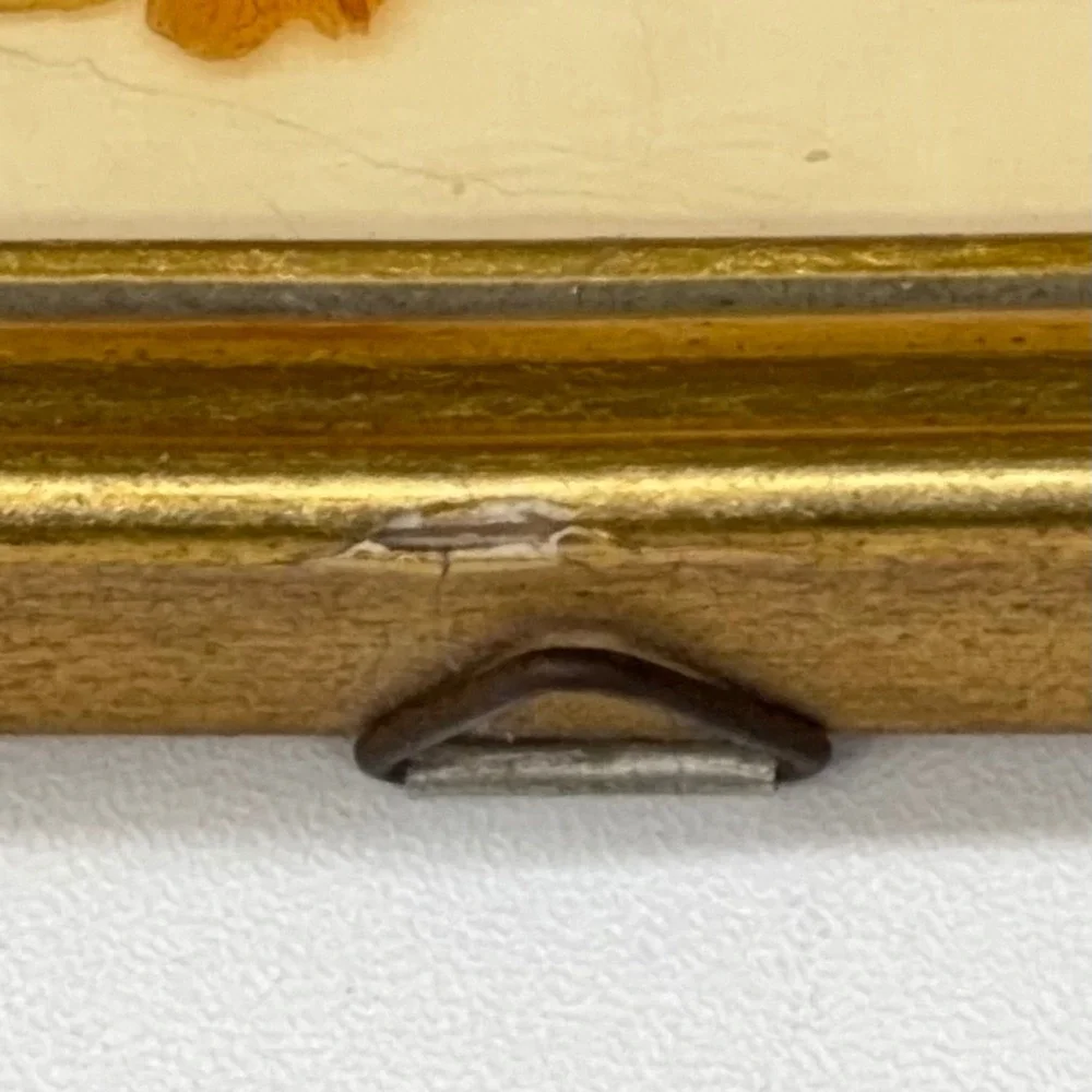 Vintage Dina West Germany Miniature Pressed Flower Art Gold Frame 3.75